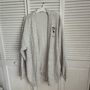 Gray Open-Front Cardigan with Embroidered Betty Boop Detail